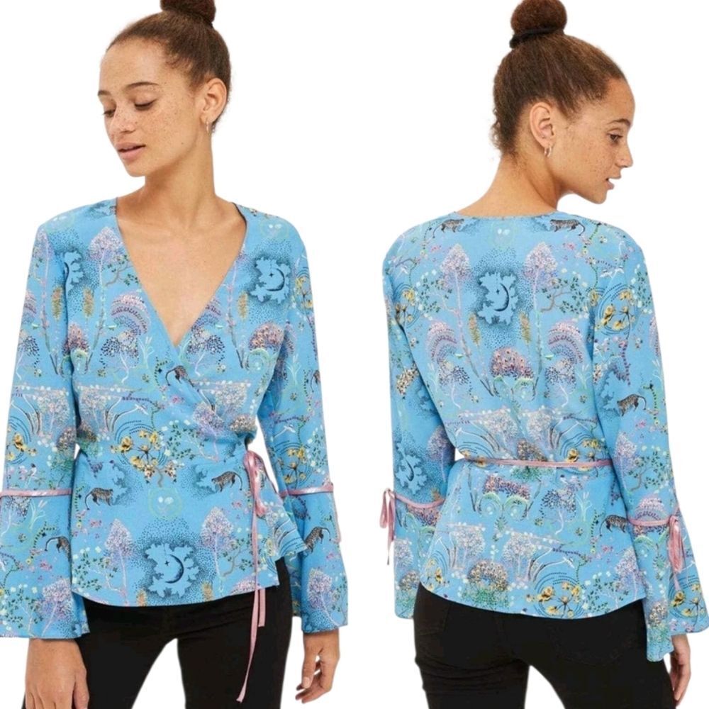 🌼4/$30 Topshop Floral Wrap Blouse – Blue/Pink ✨